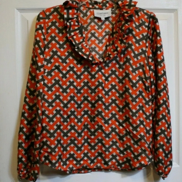 ELIZABETH MCKAY Silk Ruffled Orange Brown Long Sleeve Blouse Size 2 EUC - Picture 2 of 8